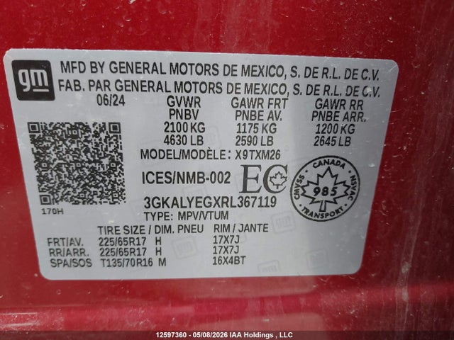 Продаж на аукціоні авто 2024 Gmc Terrain At4, vin: 3GKALYEGXRL367119, номер лоту: 12597360