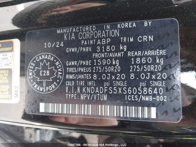 Продажа на аукционе авто 2025 Kia Ev9 Land Awd With Plus Pkg/land Awd With Premium Pkg, vin: KNDADFS5XS6058640, номер лота: 12597366