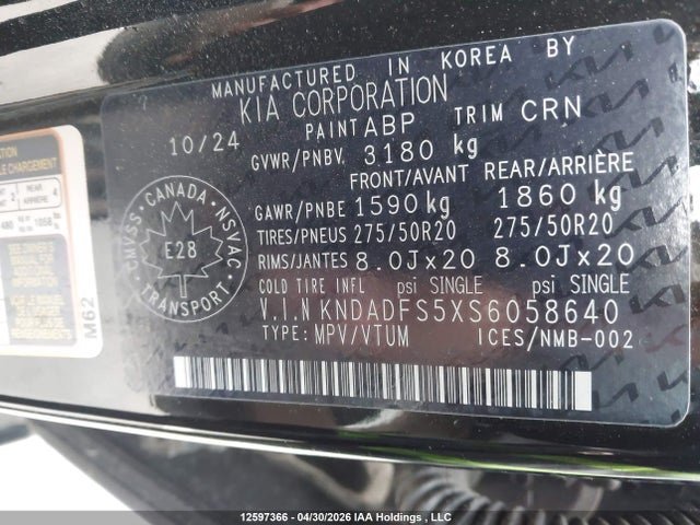 Продажа на аукционе авто 2025 Kia Ev9 Land Awd With Plus Pkg/land Awd With Premium Pkg, vin: KNDADFS5XS6058640, номер лота: 12597366