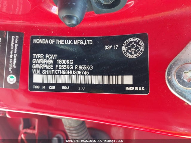 SHHFK7H96HU306745 Honda Civic Sport Touring