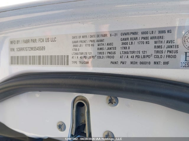 1C6RR7GT2MS545589 RAM 1500 Classic Slt