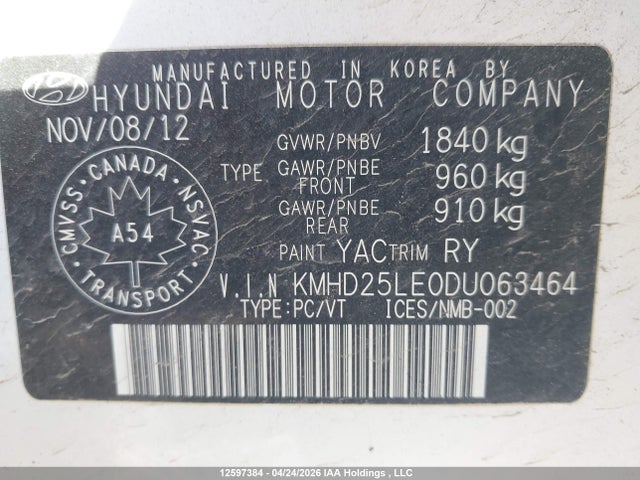 2013 Hyundai Elantra Gt მანქანა იყიდება აუქციონზე, vin: KMHD25LE0DU063464, აუქციონის ნომერი: 12597384