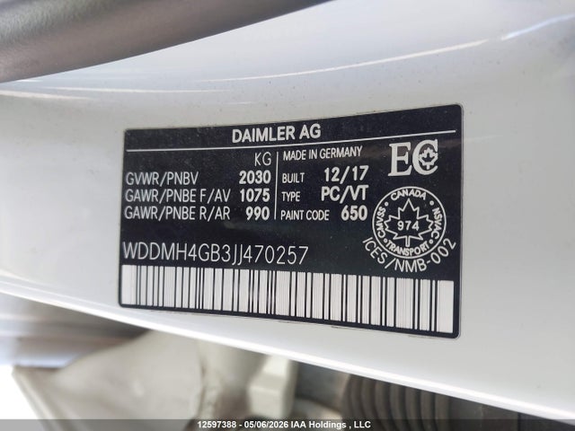 WDDMH4GB3JJ470257 Mercedes-Benz B 250 4matic Sports Tourer