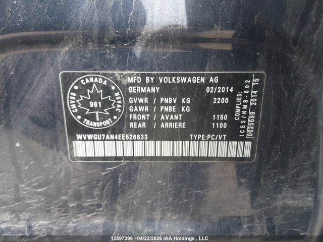 Aukcja sprzedaży 2014 Volkswagen Cc Highline V6, vin: WVWGU7AN4EE526633, numer aukcji: 12597396