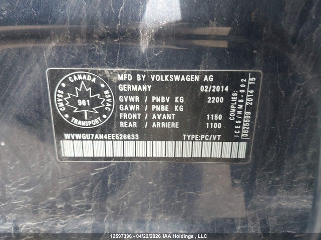 Aukcja sprzedaży 2014 Volkswagen Cc Highline V6, vin: WVWGU7AN4EE526633, numer aukcji: 12597396