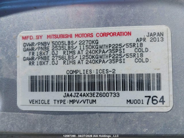 JA4JZ4AX3EZ600733 Mitsubishi OUTLANDER GT