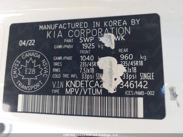 Продажа на аукционе авто 2022 Kia Seltos Sx, vin: KNDETCA29N7346142, номер лота: 12597403