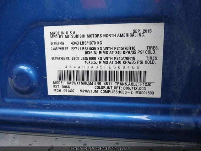 4A4AH3AU5FE608469 Mitsubishi Rvr Es/se
