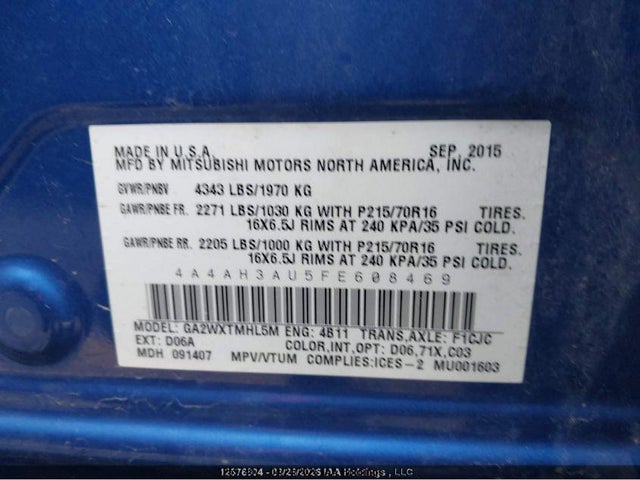 4A4AH3AU5FE608469 Mitsubishi Rvr Es/se