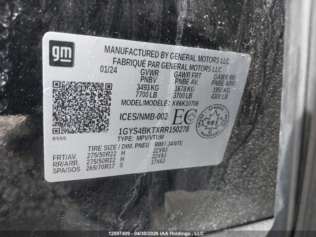 Aukcja sprzedaży 2024 Cadillac Escalade Premium Luxury, vin: 1GYS4BKTXRR150278, numer aukcji: 12597409