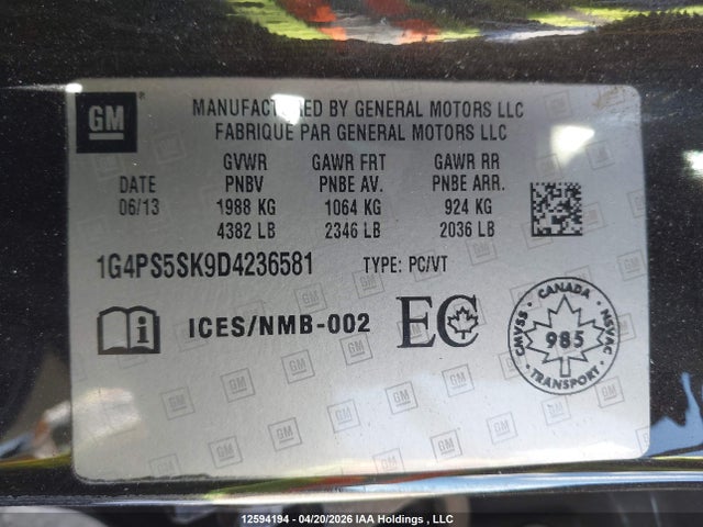 Aukcja sprzedaży 2013 Buick Verano Leather Package, vin: 1G4PS5SK9D4236581, numer aukcji: 12594194
