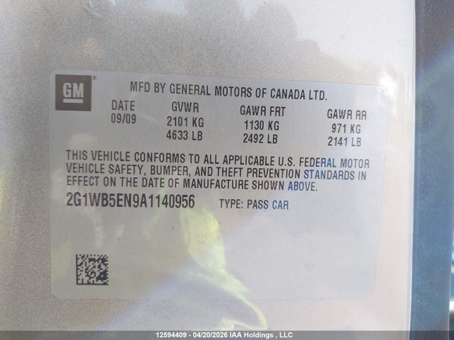 12594409 :رقم المزاد ، 2G1WB5EN9A1140956 vin ، 2010 Chevrolet Impala Lt مزاد بيع