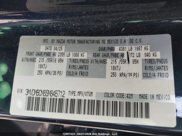 Aukcja sprzedaży 2025 Mazda Cx-30 Preferred, vin: 3MVDMBCM8SM845712, numer aukcji: 12597433
