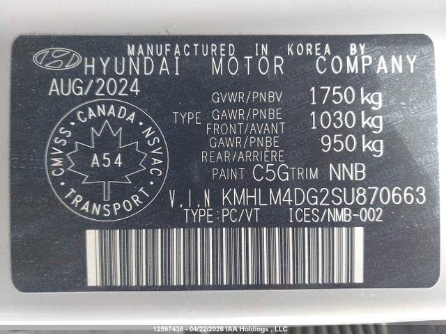 KMHLM4DG2SU870663 Hyundai Elantra Sel Sport
