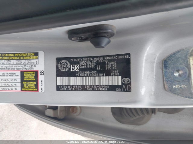 12597439 :رقم المزاد ، 2T1BU4EE8DC052948 vin ، 2013 Toyota Corolla Ce مزاد بيع