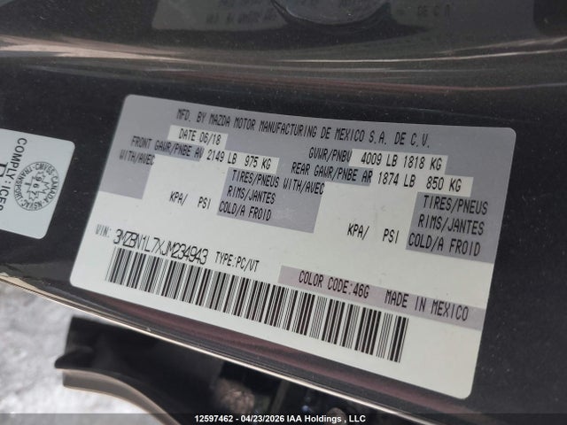 12597462 :رقم المزاد ، 3MZBN1L7XJM234943 vin ، 2018 Mazda Mazda3 50th Anniversary Edition/gs مزاد بيع
