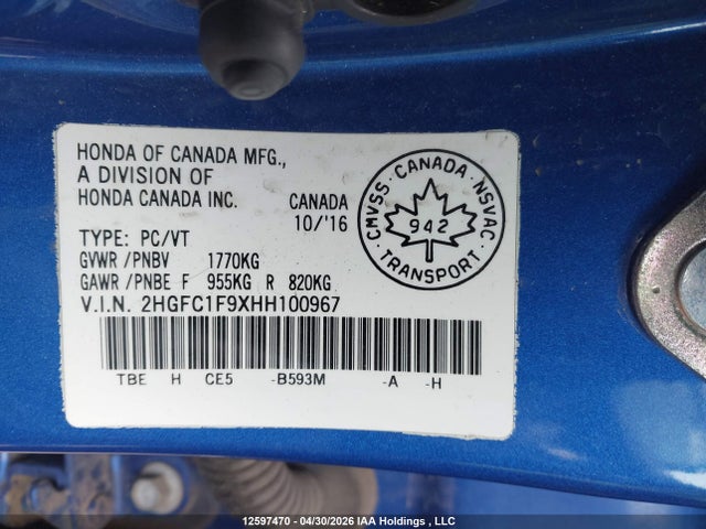2HGFC1F9XHH100967 Honda Civic Touring