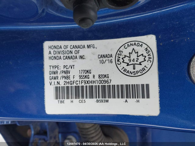 2HGFC1F9XHH100967 Honda Civic Touring