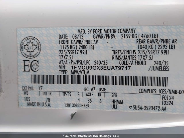 1FMCU9GX3EUA79717 Ford ESCAPE SE