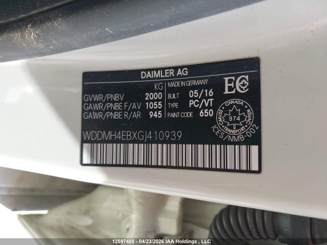 WDDMH4EBXGJ410939 Mercedes-Benz B250