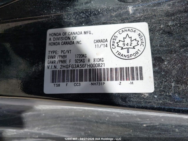 2HGFG3A56FH000821 Honda CIVIC EX