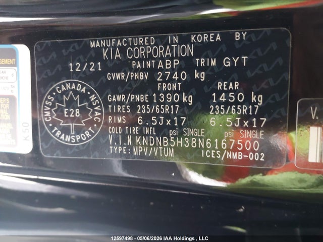 Продаж на аукціоні авто 2022 Kia Carnival Lx, vin: KNDNB5H38N6167500, номер лоту: 12597498