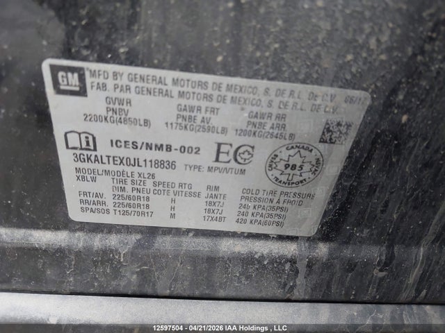 3GKALTEX0JL118836 GMC Terrain Sle