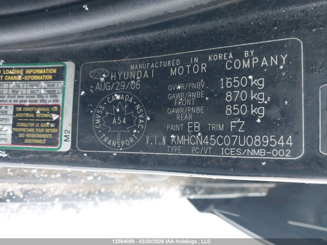 Aukcja sprzedaży 2007 Hyundai Accent Gl/gls, vin: KMHCN45C07U089544, numer aukcji: 12564088
