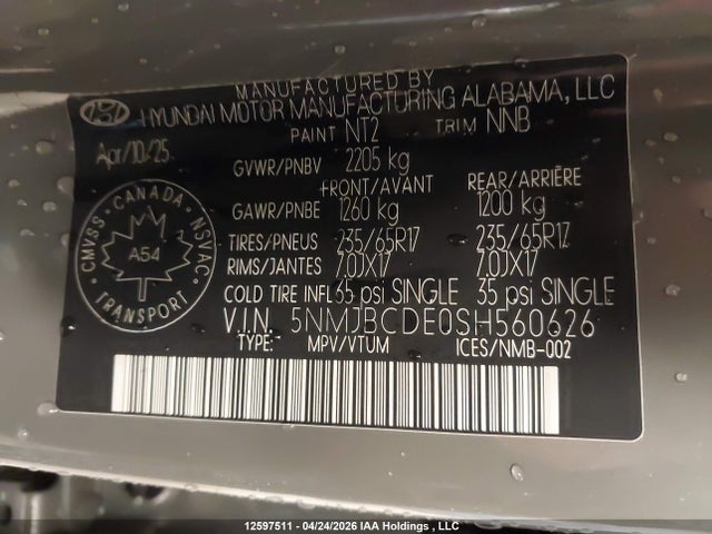 Продажа на аукционе авто 2025 Hyundai Tucson Sel, vin: 5NMJBCDE0SH560626, номер лота: 12597511