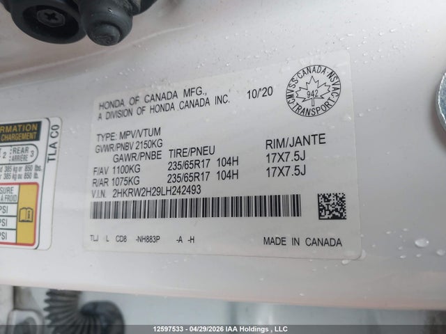 2HKRW2H29LH242493 Honda CR-V LX