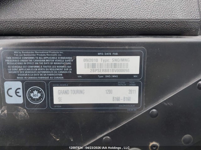 Aukcja sprzedaży 2011 Skidoo , vin: 2BPSERBB1BV000098, numer aukcji: 12597534