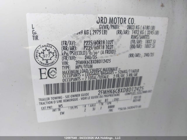 Aukcja sprzedaży 2013 Ford Flex, vin: 2FMHK6C8XDBD12425, numer aukcji: 12597548