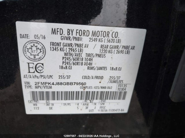 2FMPK4J88GBB79560 Ford EDGE SEL