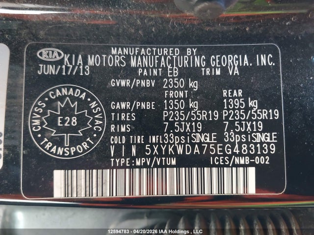 5XYKWDA75EG483139 KIA SORENTO SX