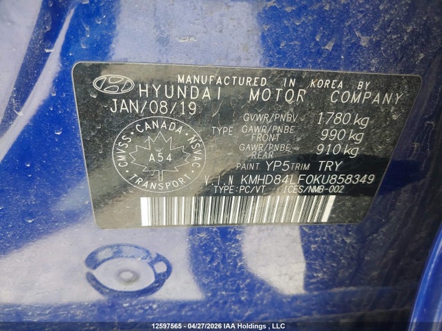 KMHD84LF0KU858349 Hyundai Elantra Preferred