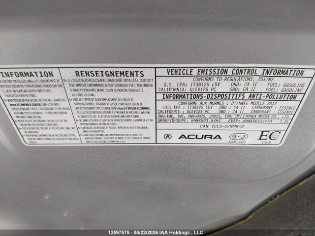 Aukcja sprzedaży 2017 Acura Mdx Navi, vin: 5FRYD4H48HB502420, numer aukcji: 12597575