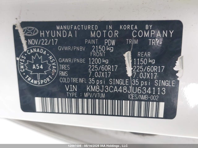 Продаж на аукціоні авто 2018 Hyundai Tucson Se 2.0l, vin: KM8J3CA48JU634113, номер лоту: 12597586