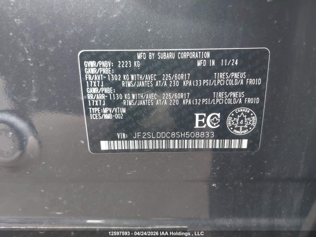 Aukcja sprzedaży 2025 Subaru Forester Premium, vin: JF2SLDDC8SH508833, numer aukcji: 12597593