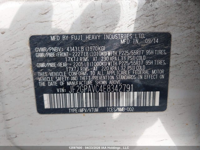 Aukcja sprzedaży 2014 Subaru Xv Crosstrek 2.0 Premium, vin: JF2GPAVC4E8342791, numer aukcji: 12597600