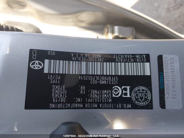12597604 :رقم المزاد ، 5YFBPRBE9LP052514 vin ، 2020 Toyota Corolla مزاد بيع