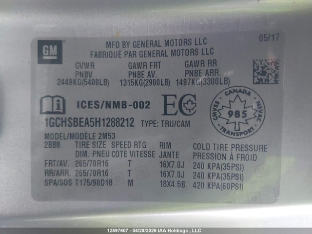 1GCHSBEA5H1288212 Chevrolet Colorado Wt