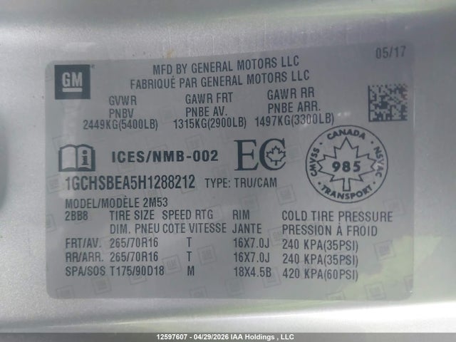 1GCHSBEA5H1288212 Chevrolet Colorado Wt