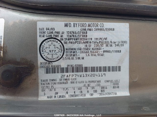 Продажа на аукционе авто 2003 Ford Crown Victoria Lx, vin: 2FAFP74W13X204119, номер лота: 12597628
