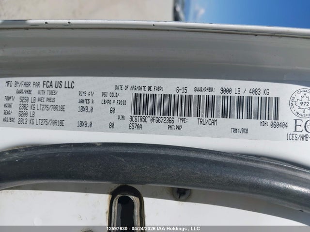Продажа на аукционе авто 2015 Ram 2500 St, vin: 3C6TR5CT0FG672366, номер лота: 12597630