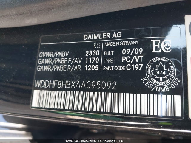 Aukcja sprzedaży 2010 Mercedes-benz E 350 4matic, vin: WDDHF8HBXAA095092, numer aukcji: 12597644