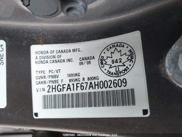 Продаж на аукціоні авто 2010 Honda Civic Sport, vin: 2HGFA1F67AH002609, номер лоту: 12597652