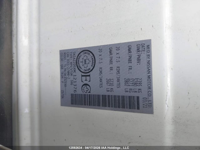 Продаж на аукціоні авто 2021 Nissan Murano Platinum, vin: 5N1AZ2DSXMC121376, номер лоту: 12592634