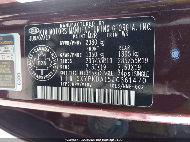 5XYPKDA15JG361470 KIA Sorento Sx/sx Limited