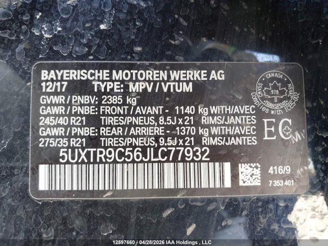 5UXTR9C56JLC77932 BMW X3 Xdrive30i