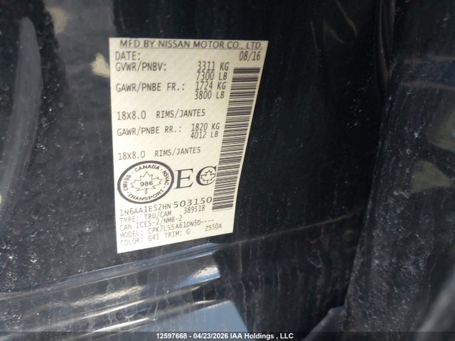 1N6AA1E52HN503150 Nissan Titan Sv/sl/pro-4x/plat Res